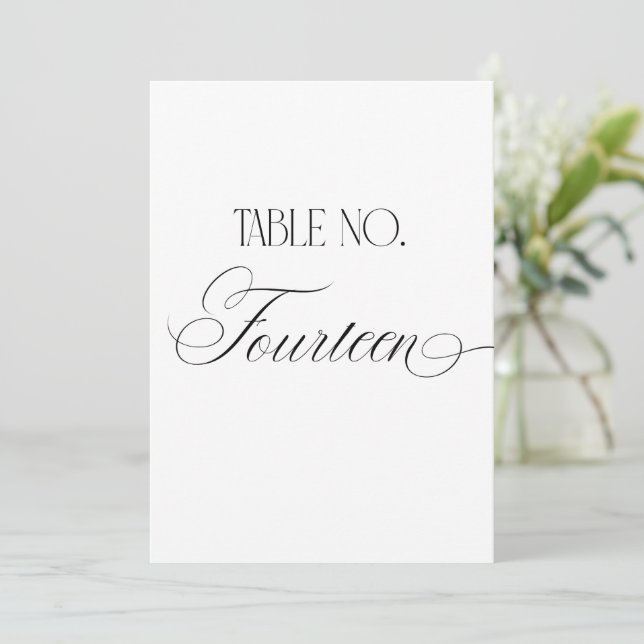 Luxe Script 5x7 Wedding Table Number Fourteen Sign (Standing Front)