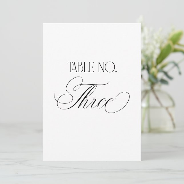 Luxe Script 5x7 Wedding Table Number Three Sign (Standing Front)