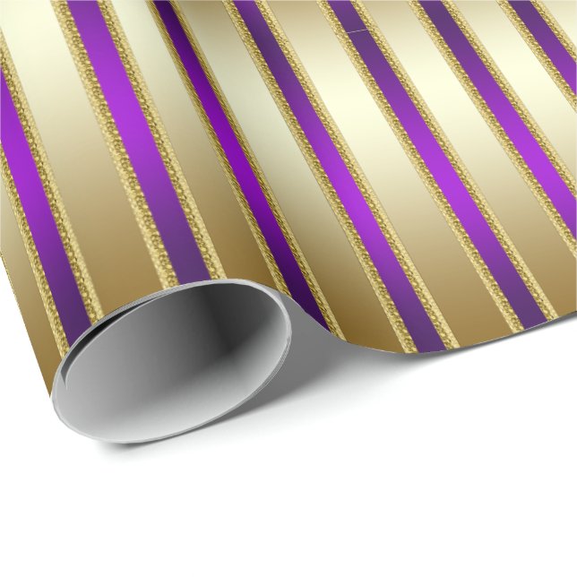 Luxe Shiny Gold and Royal Purple Stripes Wrapping Paper (Roll Corner)