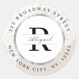 Luxe silver beige vintage monogram return address classic round sticker