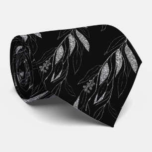 LUXE SILVER BLACK EUCALYPTUS BOTANICAL TIE