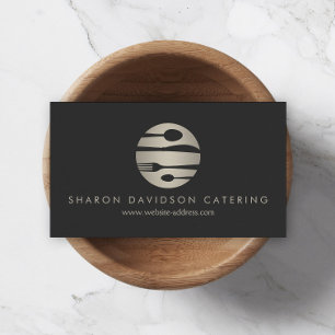 Luxe Silver Catering Logo Restaurant Dark Grey Business Card