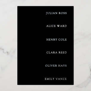 Luxe Silver Foil Black Wedding Name Tag Place Card