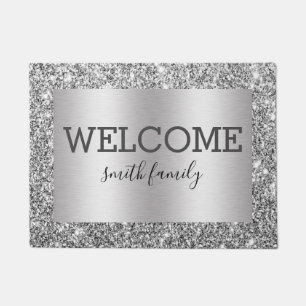 Luxe Silver Glitter Metallic Welcome Personalised Doormat