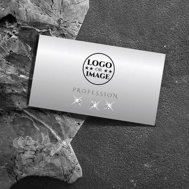 Luxe Silver Grey Ombre Sparkling Diamonds Add Logo Business Card (Creator Uploaded)