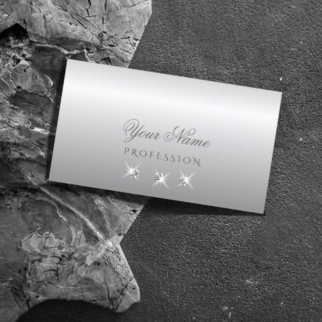 Luxe Silver Grey Ombre Sparkling Diamonds Elegant Business Card (Creator Uploaded)
