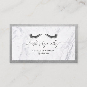 Luxe Silver & Marble Eyelash Beauty Specialist Business Card