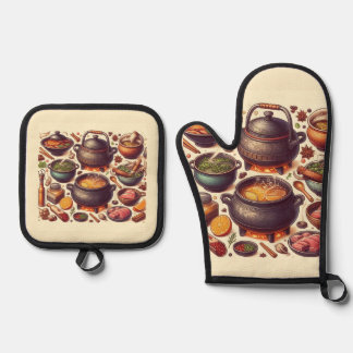 Luxe Silver Oven Mitt with "CAMADO" Design & Pot Holder Set