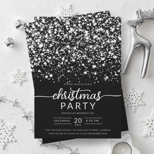 Luxe Silver Winter Shiny Stars Company Xmas  Invitation (Luxe Silver Winter Shiny Stars Company Xmas Invitation)