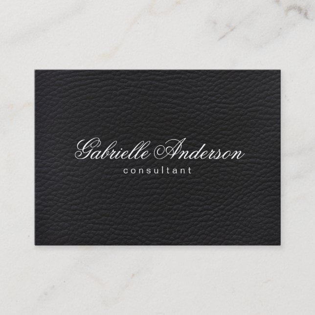 Luxe Simple Black Leather Business Card (Front)
