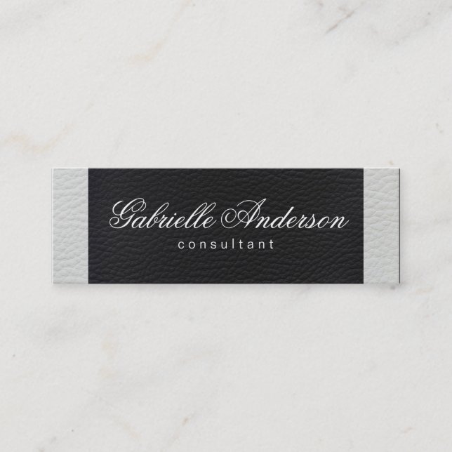 Luxe Simple White and Black Leather Mini Business Card (Front)