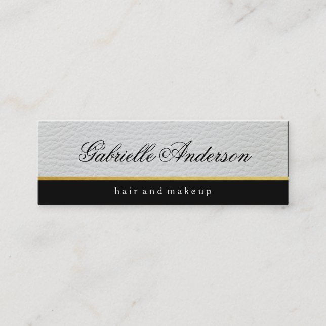 Luxe Simple White Leather Mini Business Card (Front)