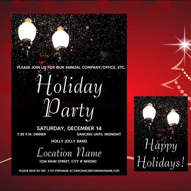 Luxe Snow Lights Black White Company Holiday Party Invitation (Creator Uploaded)