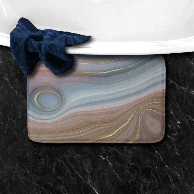Luxe Strata | Dusty Slate Blue Taupe Pink Agate Bath Mat (Creator Uploaded)