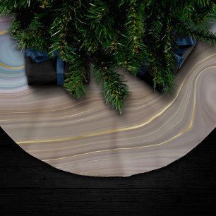 Luxe Strata Dusty Slate Blue Taupe Pink Agate Brushed Polyester Tree Skirt