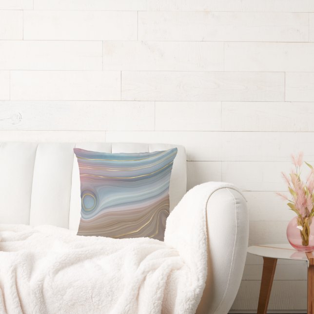 Luxe Strata | Dusty Slate Blue Taupe Pink Agate Cushion (Couch)
