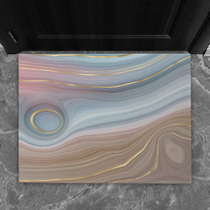 Luxe Strata Dusty Slate Blue Taupe Pink Agate Doormat
