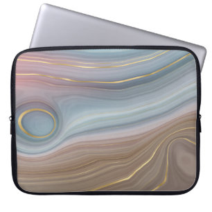 Luxe Strata   Dusty Slate Blue Taupe Pink Agate Laptop Sleeve