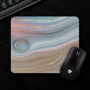 Luxe Strata Dusty Slate Blue Taupe Pink Agate Mouse Pad