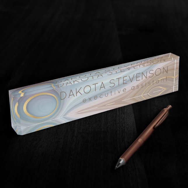 Luxe Strata | Dusty Slate Blue Taupe Pink Agate Nameplate (Creator Uploaded)