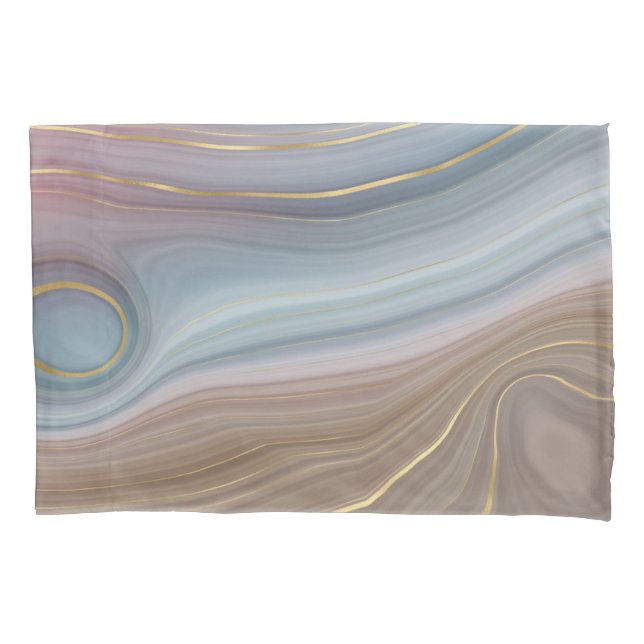 Luxe Strata | Dusty Slate Blue Taupe Pink Agate Pillowcase (Front)