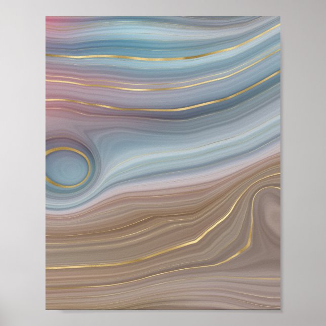 Luxe Strata | Dusty Slate Blue Taupe Pink Agate Poster (Front)