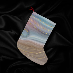 Luxe Strata   Dusty Slate Blue Taupe Pink Agate Small Christmas Stocking