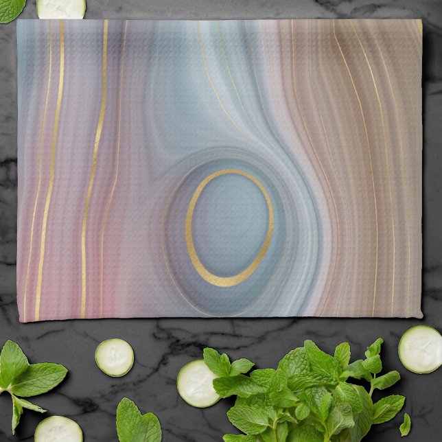Luxe Strata | Dusty Slate Blue Taupe Pink Agate Tea Towel (Creator Uploaded)