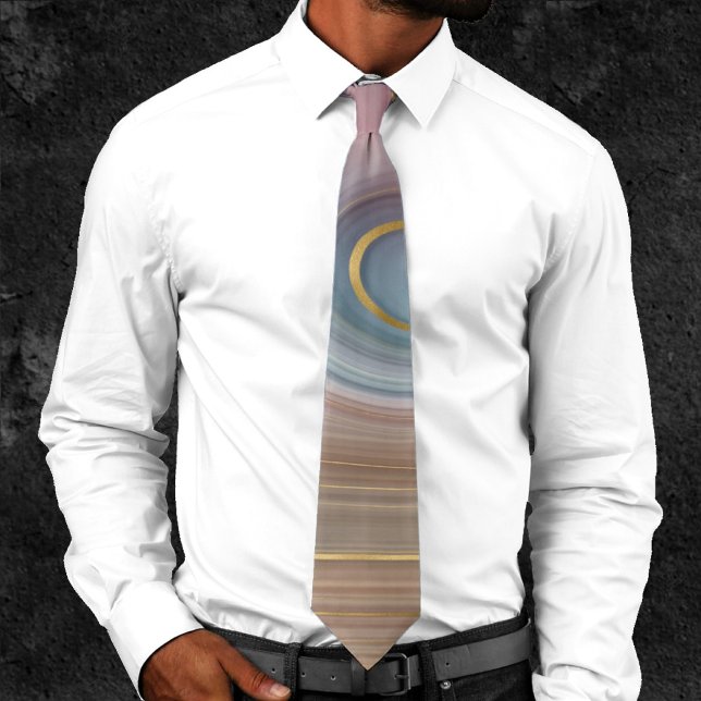 Luxe Strata | Dusty Slate Blue Taupe Pink Agate Tie (Creator Uploaded)