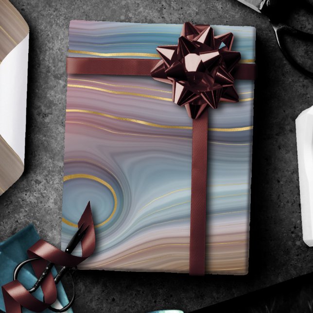 Luxe Strata | Dusty Slate Blue Taupe Pink Agate Wrapping Paper (Creator Uploaded)