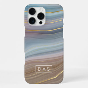 Luxe Strata   Slate Blue Taupe Pink Agate Monogram iPhone 16 Pro Max Case