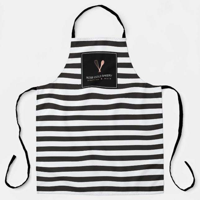 Luxe Striped Rose Gold Whisk Spoon Logo Apron (Front)