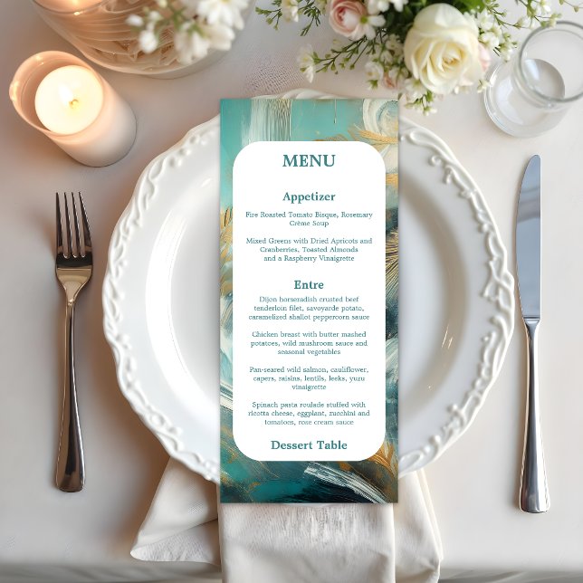 Luxe Turquoise and Gold Brushstrokes Menu (Creator Uploaded)
