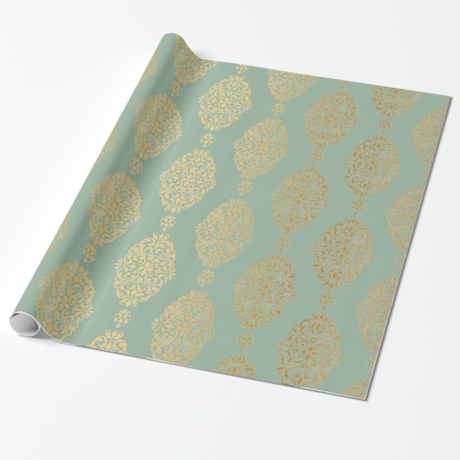 LUXE VINTAGE EUCALYPTUS GOLD WRAPPING PAPER  (Unrolled)