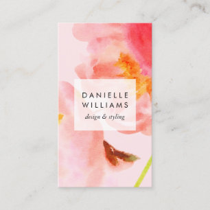 Luxe Watercolor Pink Florals Business Card