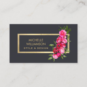 Luxe Watercolor Roses Gold/Grey Business Card