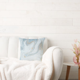 LUXE WHITE BLUE SNOW QUEEN MARBLE LOOK CUSHION