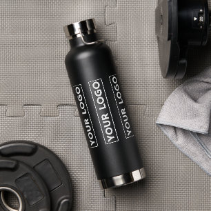 Luxe Wide Logo Pattern Black Water Bottle