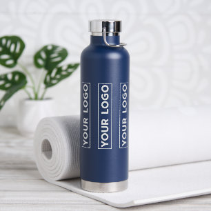 Luxe Wide Logo Pattern Navy Blue Water Bottle
