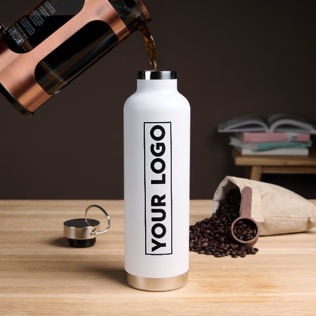 Luxe Wide Logo White Water Bottle (Coffee)