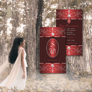 Luxe Wine Red Burgundy Ornate Ornaments Initials Business Card