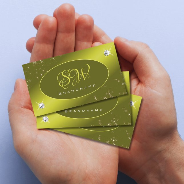 Luxe Yellow Mustard Glitter Stars Jewels Initials Business Card (Creator Uploaded)