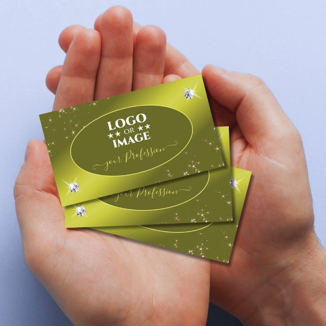 Luxe Yellow Olive Glitter Stars Jewels with Logo Business Card (Creator Uploaded)
