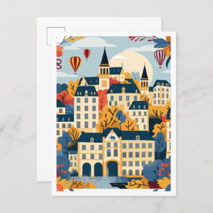Luxembourg Art Vintage Travel Illustration Postcard