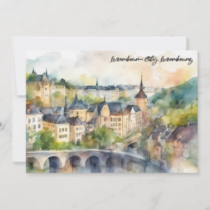 Luxembourg City Watercolor Painting Panorama View Card