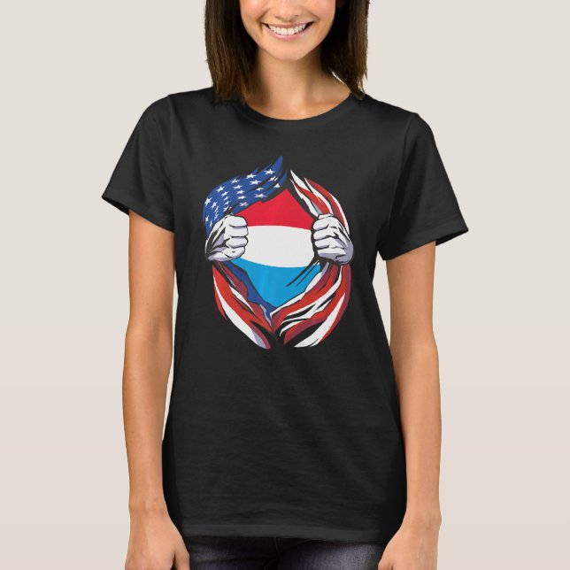 Luxembourg Flag American Proud of My Luxembourg He T-Shirt (Front)