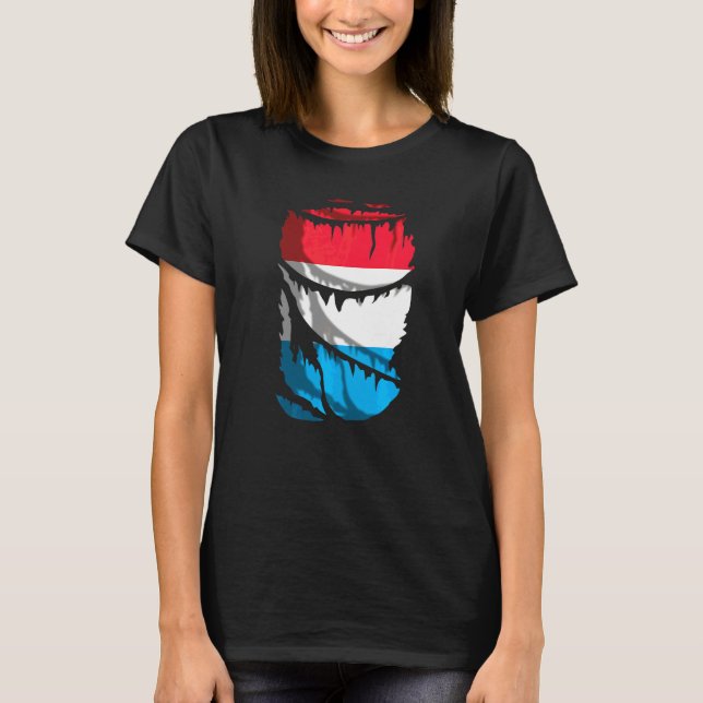 Luxembourg Flag With Broken Or Torn Fabric Effect T-Shirt (Front)