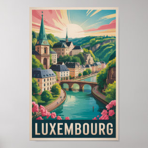 Luxembourg Landscape Illustration Travel Art Retro Poster