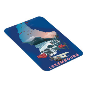 Luxembourg Map illustrated travel poster. Magnet