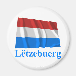 Luxembourg Waving Flag with Name in Luxembourgian Magnet
